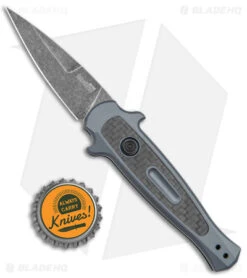 Kershaw Launch 12 Mini Stiletto Automatic Knife Gray/CF (2.5" Black Stonewash) -Sharp Edge Knife Shop Kershaw 12 Launch 12 Mini Stiletto Auto Gray CF Black SW BHQ 147367 jr bottlecap