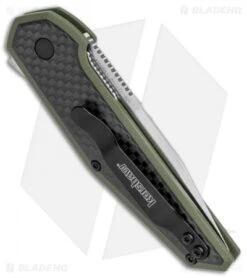 Kershaw Anso Fraxion Liner Lock Knife CF/OD Green G-10 (2.75" Satin) 1160OL -Sharp Edge Knife Shop Kershaw Anso Fraxion LL CF Green G 10 1160OL BHQ 79686 jr side