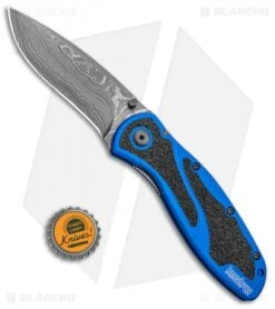 Kershaw Blur Assisted Opening Knife Blue Aluminum (3.375" Damascus) 1670NBDAM -Sharp Edge Knife Shop Kershaw Blur Assisted Opening Knife Blue Aluminum Damascus 1670NBDAM BHQ 107880 kp bottlecap jr