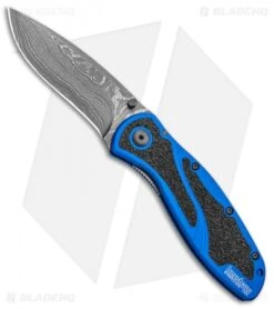 Kershaw Blur Assisted Opening Knife Blue Aluminum (3.375" Damascus) 1670NBDAM