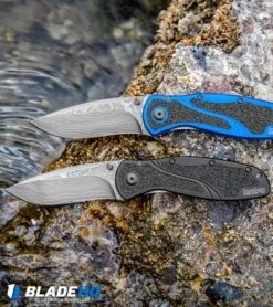 Kershaw Blur Assisted Opening Knife Blue Aluminum (3.375" Damascus) 1670NBDAM -Sharp Edge Knife Shop Kershaw Blur Assisted Opening Knife Blue Aluminum Damascus 1670NBDAM BHQ 107880 kp water web