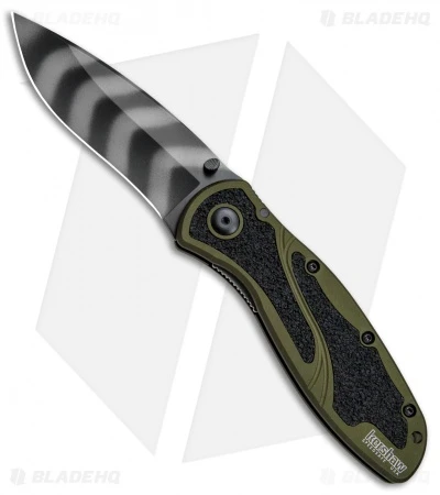 Kershaw Blur Assisted Opening Knife OD Green (3.375" Tiger Stripe) 1670OLTS 1 Kershaw Blur Assisted Opening Knife OD Green (3.375" Tiger Stripe) 1670OLTS