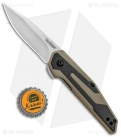 Kershaw Anso Fraxion Liner Lock Knife CF/Tan G-10 (2.75" Stonewash) 1160TAN -Sharp Edge Knife Shop Kershaw Fraxion LL Tan 1160TAN BHQ 83150 jr bottlecap