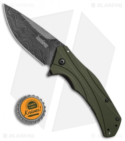 Kershaw Knockout Assisted Opening Knife OD Green (3.25" Damascus) 1870OLDAM 4 Kershaw Knockout Assisted Opening Knife OD Green (3.25" Damascus) 1870OLDAM - Image 4