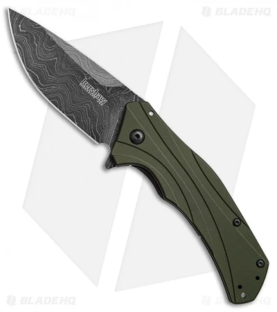 Kershaw Knockout Assisted Opening Knife OD Green (3.25" Damascus) 1870OLDAM 1 Kershaw Knockout Assisted Opening Knife OD Green (3.25" Damascus) 1870OLDAM