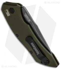 Kershaw Launch 1 Automatic Knife Olive Green Aluminum (3.4" BlackWash) 7100OLBW -Sharp Edge Knife Shop Kershaw Launch 1 Automatic Olive Green Aluminum BlackWash 7100OLBW BHQ 91250 jr side