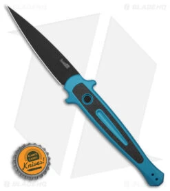 Kershaw Launch 8 Stiletto Automatic Knife Teal/CF (3.5" Black) 7150TEALBLK -Sharp Edge Knife Shop Kershaw Launch 8 stiletto AK Teal CF 3in Black BHQ 177022 td size