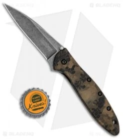 Kershaw Leek Spring Assisted Knife A/O Digital Brown (3" Black SW) 1660DEB -Sharp Edge Knife Shop Kershaw Leek Auto Digital Brown Blackwash BHQ 113292 jr bottlecap