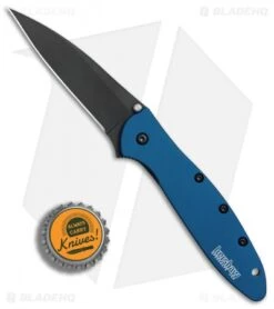 Kershaw Leek Assisted Opening Knife Blue (3" Black) 1660NBBLK -Sharp Edge Knife Shop Kershaw Leek Blue black BHQ 77341 er bottlecap