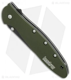 Kershaw Leek Assisted Opening Knife OD Green (3" Black Serr) 1660OLBLKST -Sharp Edge Knife Shop Kershaw Leek OD Green black serr BHQ 77342 er spine 2