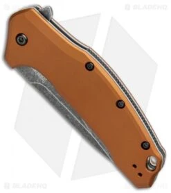 Kershaw Link Drop Point Knife Flat Dark Earth Aluminum (3.25" BlackWash) -Sharp Edge Knife Shop Kershaw Link Assisted SW Plain FDE Handle 1776BRZBW BHQ 85193 jr side