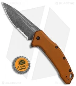 Kershaw Link Drop Point Knife Flat Dark Earth Aluminum (3.25" BlackWash Serr) -Sharp Edge Knife Shop Kershaw Link Assisted SW Plain FDE Handle Serr 1776BRZBWST BHQ 85191 jr bottlecap