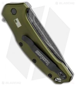 Kershaw Link Drop Point Knife OD Green Aluminum (3.25" BlackWash) -Sharp Edge Knife Shop Kershaw Link DP OD Green Aluminum BlackWash 1776OLBW BHQ 92312 jr side