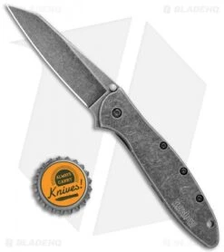 Kershaw Random Leek Reverse Tanto Assisted Opening Knife (3" Black SW) -Sharp Edge Knife Shop Kershaw Random Leek Reverse Tanto Assited Opening BlackWash 1660RBW BHQ 123397 jr bottlecap