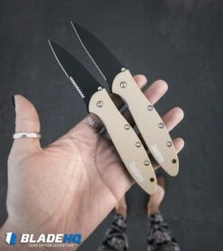 Kershaw Leek Assisted Opening Knife Desert Sand (3" Black) 1660DSBLK -Sharp Edge Knife Shop kershaw leek dessert tan black plain BHQ 49608 serr BHQ 49609 dl