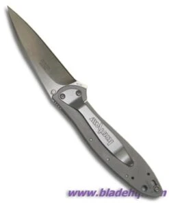 Kershaw Leek Assisted Opening Knife Titanium (3" Satin) 1660TIZDP -Sharp Edge Knife Shop kershawgreyleekback